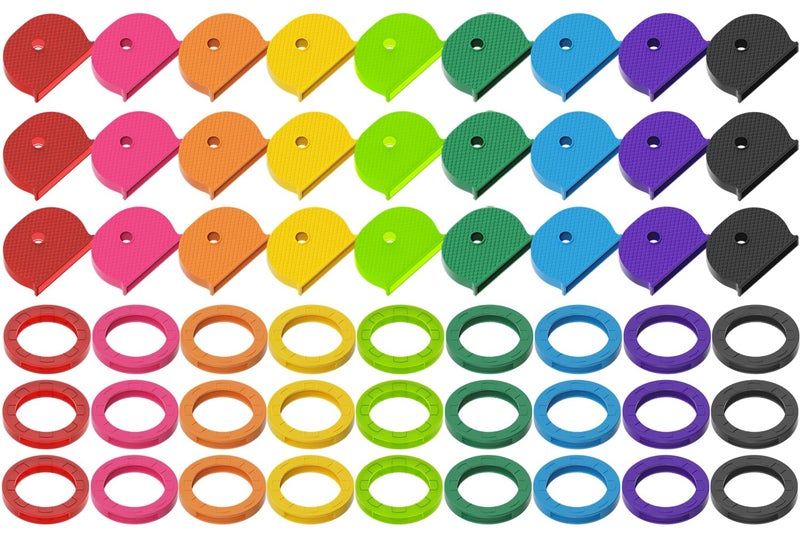 GoorDik 54PCS Key Caps Covers Tags, Plastic Key Color Identifiers for Standard Flat House Keys(Not Suitable for Odd-Shaped Keys), Key Coding Rings in 9 Assorted Colors, 2 Styles - Image 1